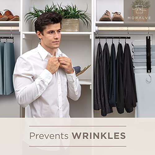 Moralve Pants Hangers Space Saving - 2 Pack Wood Scarf Hangers For Closet Organizer - Jean Hangers Scarf Holder Closet Space Saving Hangers - Pants Rack Leggings Hanger Space Saver Closet Organization #TOP6