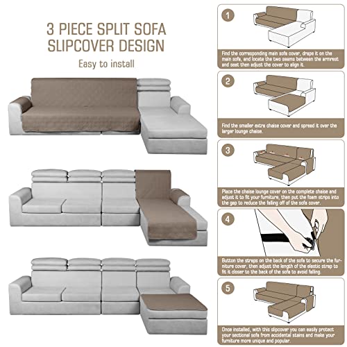 Image of TAOCOCO Waterproof Sectional Couch Covers L Shaped Sofa Covers Chaise Lounge Cover 3pcs Reversible Sofa Covers(X-Large, Taupe)