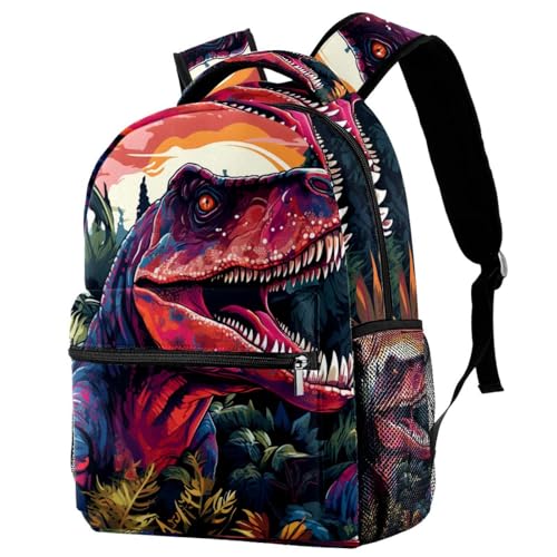 Sac à dos motif dinosaure coucher de soleil pour enfants de grande capacité multicolore