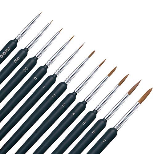 11 Pack Miniature Paint Brushes, Detail Paint Brushes Set with Ergonomic Handle - Suitable for Acrylic Painting, Adults Paint by Numbers, Oil, Watercoloring
