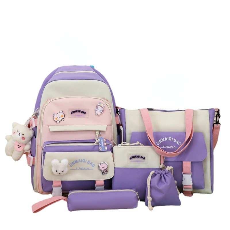 5Pcs Kawaii Backpack with Aesthetic Pin Accessories Cute Laptop Ita Bag for Back to School Stationary Supplies (Purple) - Purple
