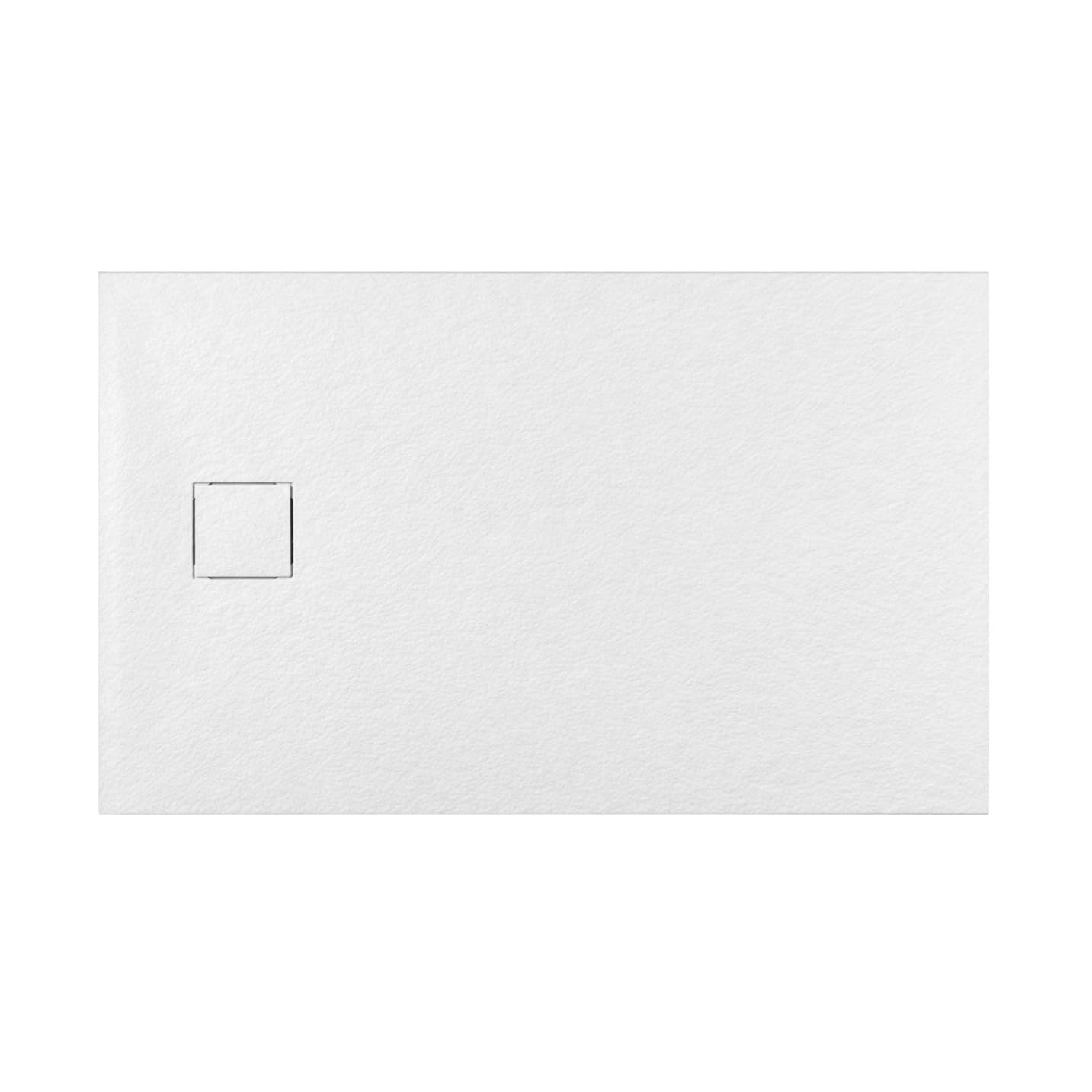 AQUAUNO Brodzik prysznicowy 120 x 80 cm o wyglądzie kamienia, ultra płaski 2,6 cm – brodzik z kompozytu SMC, w zestawie syfon, odpływ 90 mm, czyszczenie od góry, biały