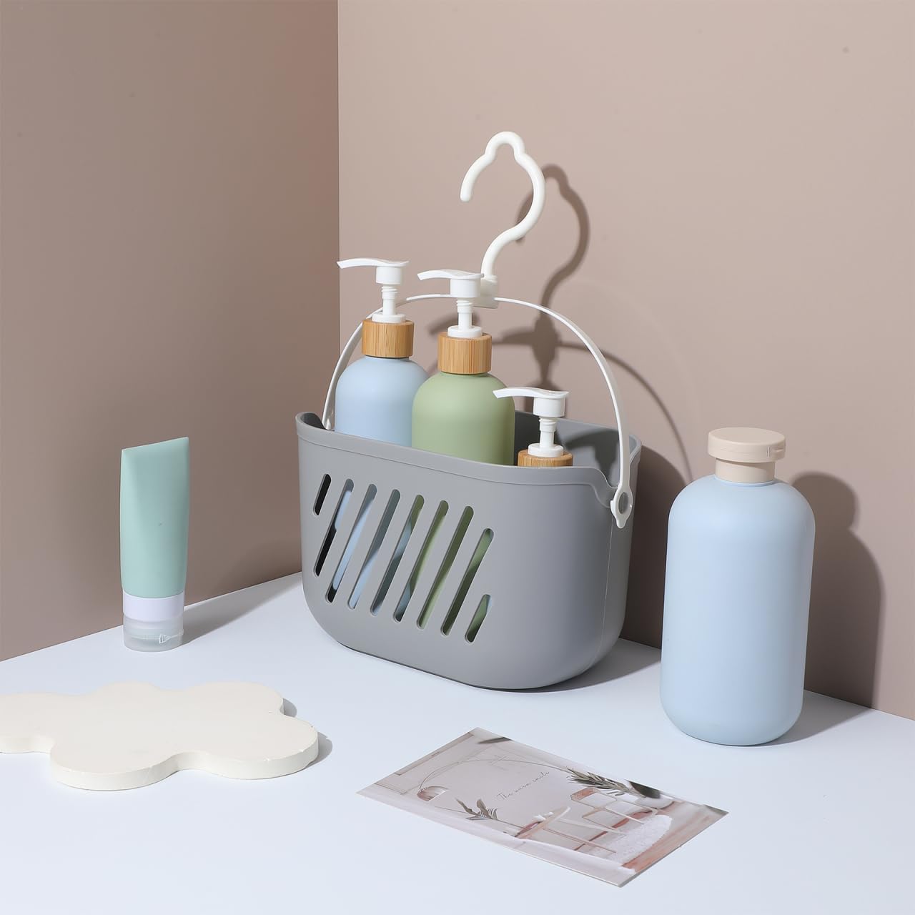 BESPORTBLE Hanging Shower Caddy Basket with Hook Kitchen Storage Basket for Bathroom and Kitchen Plastic Organizer with Rotatable Hook Hollow Drainage 8.26 X 5.51 X 5.11 in
