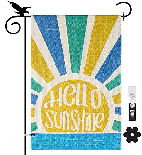YISUYA Summer Outdoor Decor Hello Sunshine Summer Garden Flags 12x18 Double Sided Garden Yard Flags Outdoor Decoration Burlap Garden Flag Happy Summer Garden Flag US Garden Flags for Outside