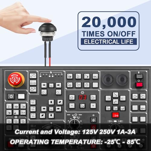 VEXUNGA 12MM Schalter Momentanen Taster Drucktaster Mini Momentary Push Button EIN AUS Druckschalter Wasserdicht Druckknopf Rund mit Kabel Schwarz (6 Stück)