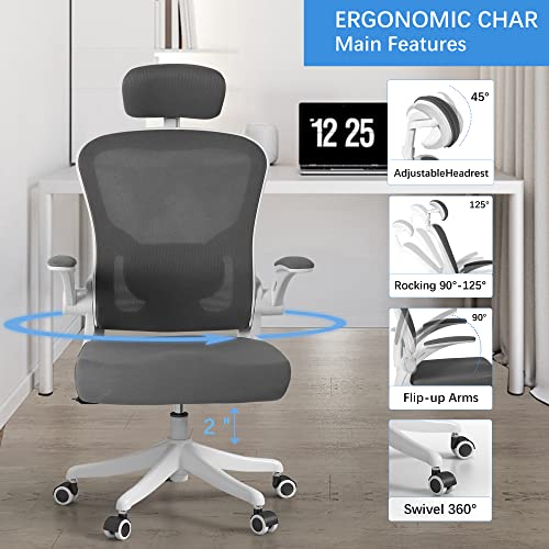 H Hoh-Tech Ergonomic Office Chair, Home Office Desk Chairs With Adjustable Headrest And Armrests, High Back Computer Chair For Home Office, 330 Lb Load Capacity (White) #TOP4