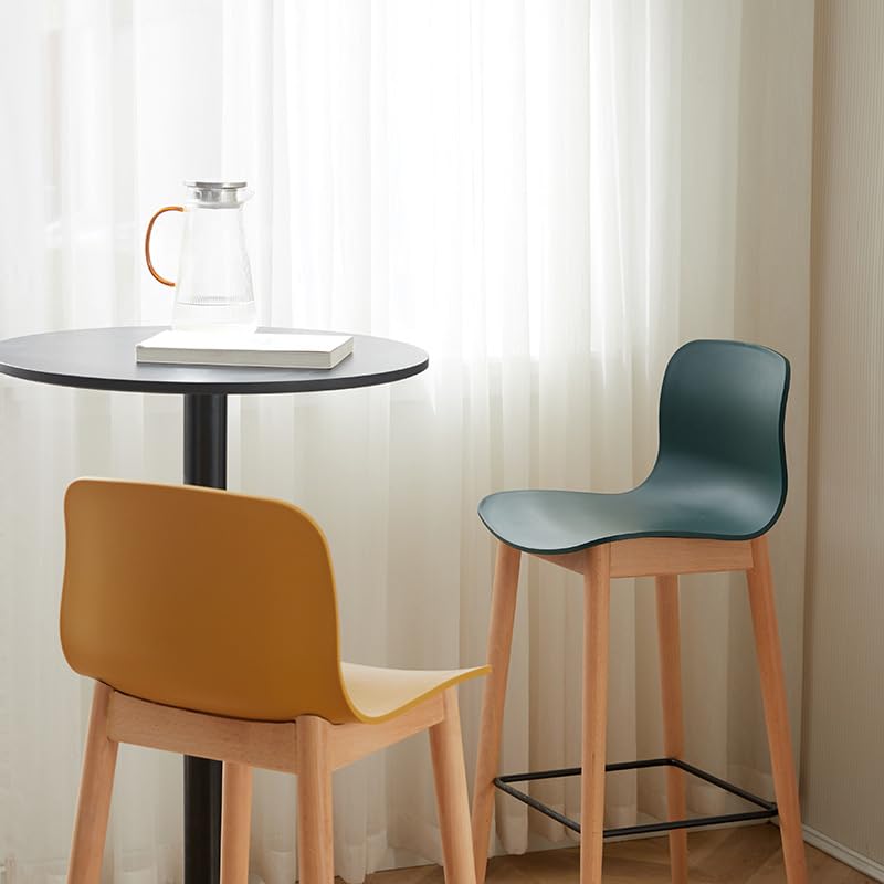 Tabouret de bar noir avec dossier en bois massif pour réception - 4
