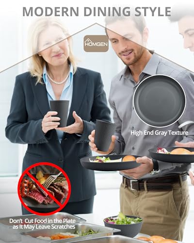 HOMGEN Plastic Plates and Bowls Set 12 PCS Camping Unbreakable Dinnerware Set Reusable Plates Bowls 11oz Cups Microwave & Dishwasher Safe Dinner Plates Lightweight Party Tableware Service for 4 - Image 6