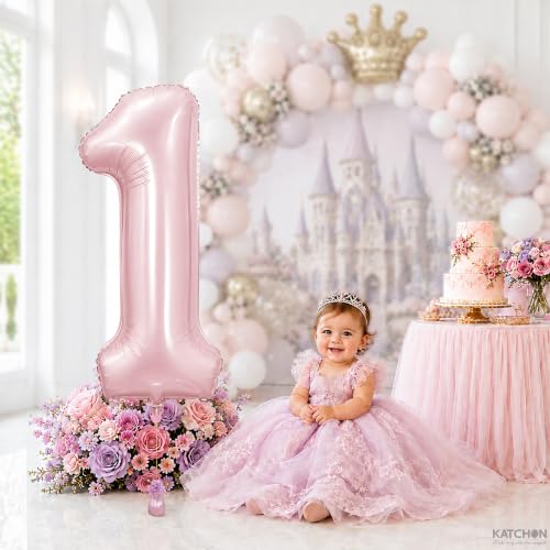 Image of KatchOn Pastel Pink Number 1 Balloon - 40 Inch | 1st Birthday Decorations