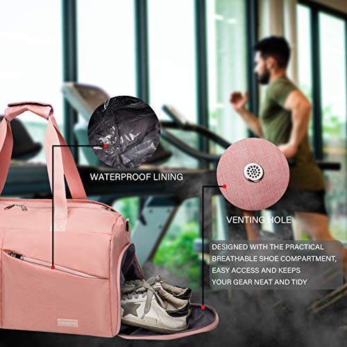 HOKEMP Sports Gym Bag Travel Duffel Weekender Bag Shoe Compartment with Wet Pocket for Men and Women (Pink)