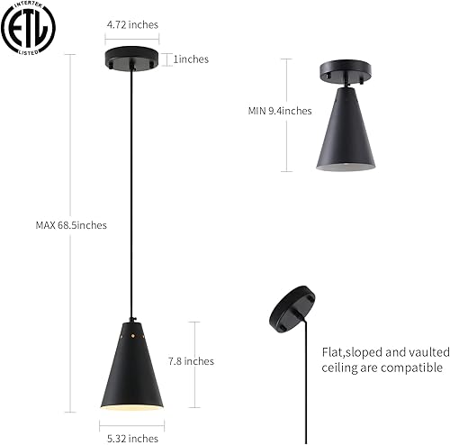 Miniatura 4 de Dijiahua Paquete de 3 lámparas colgantes negras para isla de cocina, pequeños candelabros industriales modernos con pantalla de metal cono, mini