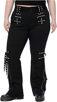 Gothic Bondage Black Grommet Strap Zipper Flare Emo Punk Rock