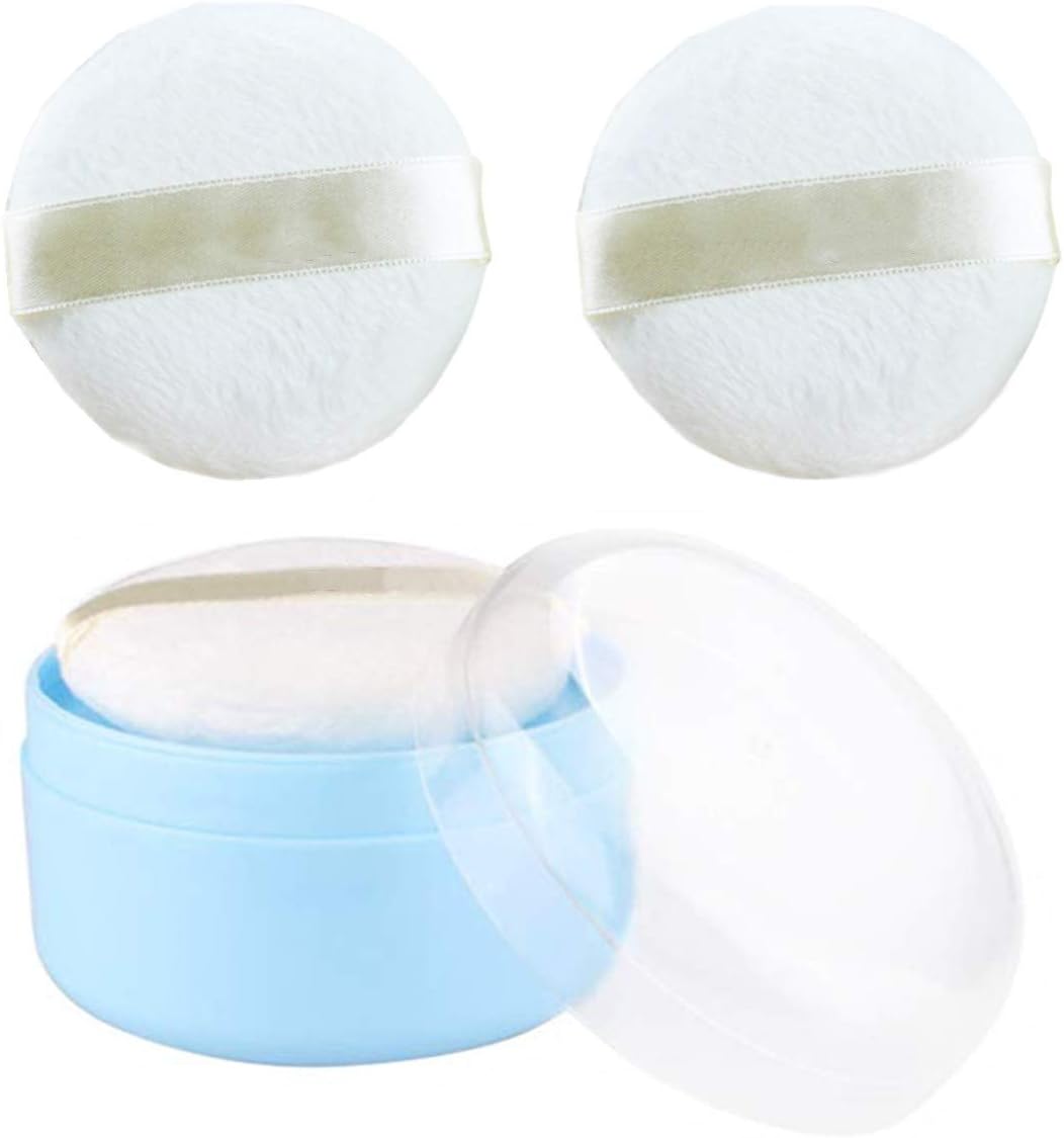 Powder Puff Box Empty Body Powder Container Powder Puff Kit with Sifter and 3 Pcs Bath Powder Puffs for Home and Travel