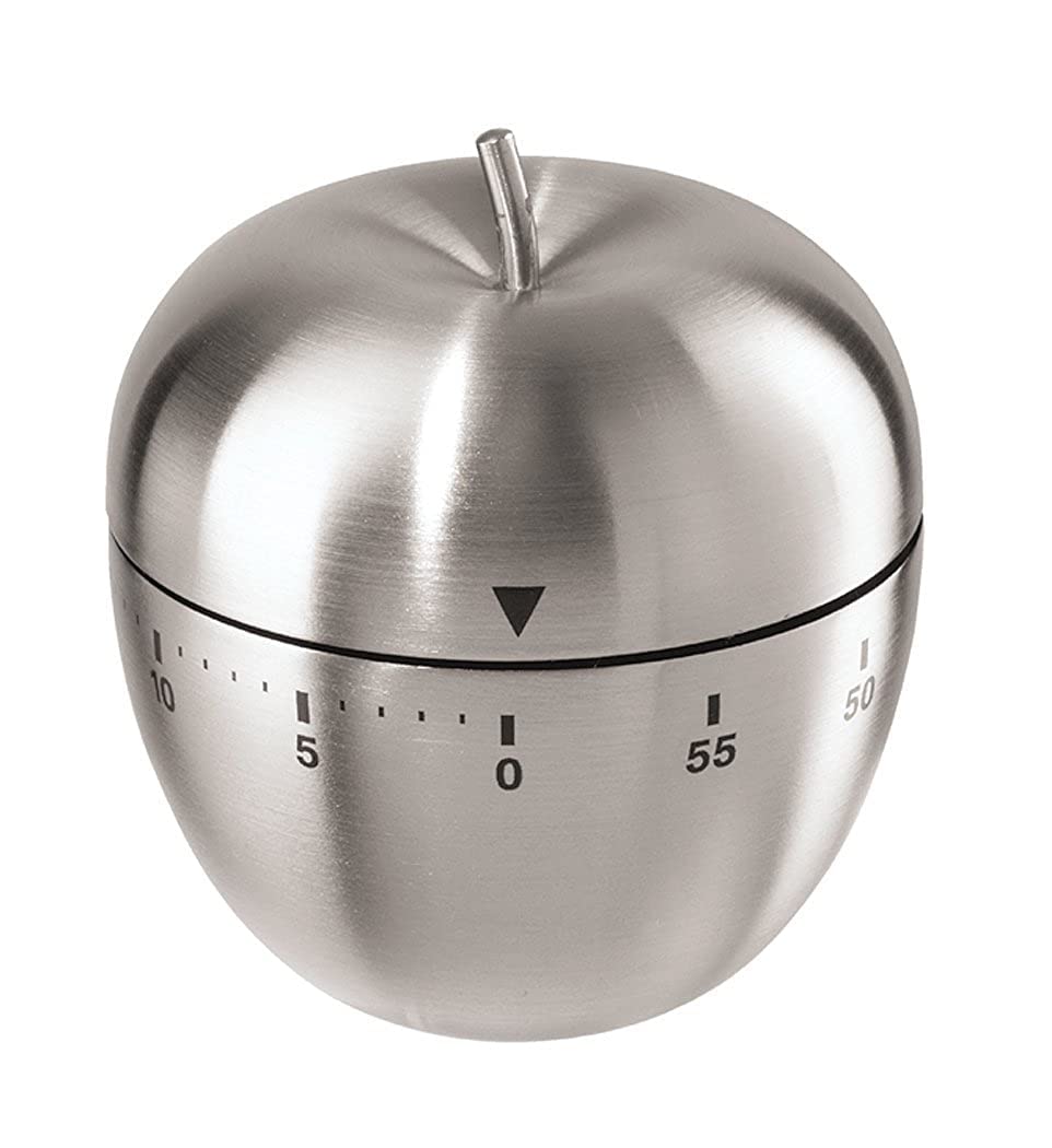 Primetan Kitchen Timer Cute Manual Cooking Timer Machine Stainless Steel Metal Mechanical Visual Countdown Cooking Timer with Loud Alarm for Kitchen Cooking Baking Sports Kids (Apple Timer_New)