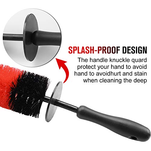 Wheel Brush, Easy Reach Rim Tire Cleaner Brush 16.5’’ Long Soft Bristle, Car Detailing Brush, Multipurpose use for cleaning Wheels Rims Exhaust Tips Vehicle Engine Motorcycles Bike, No Scratches