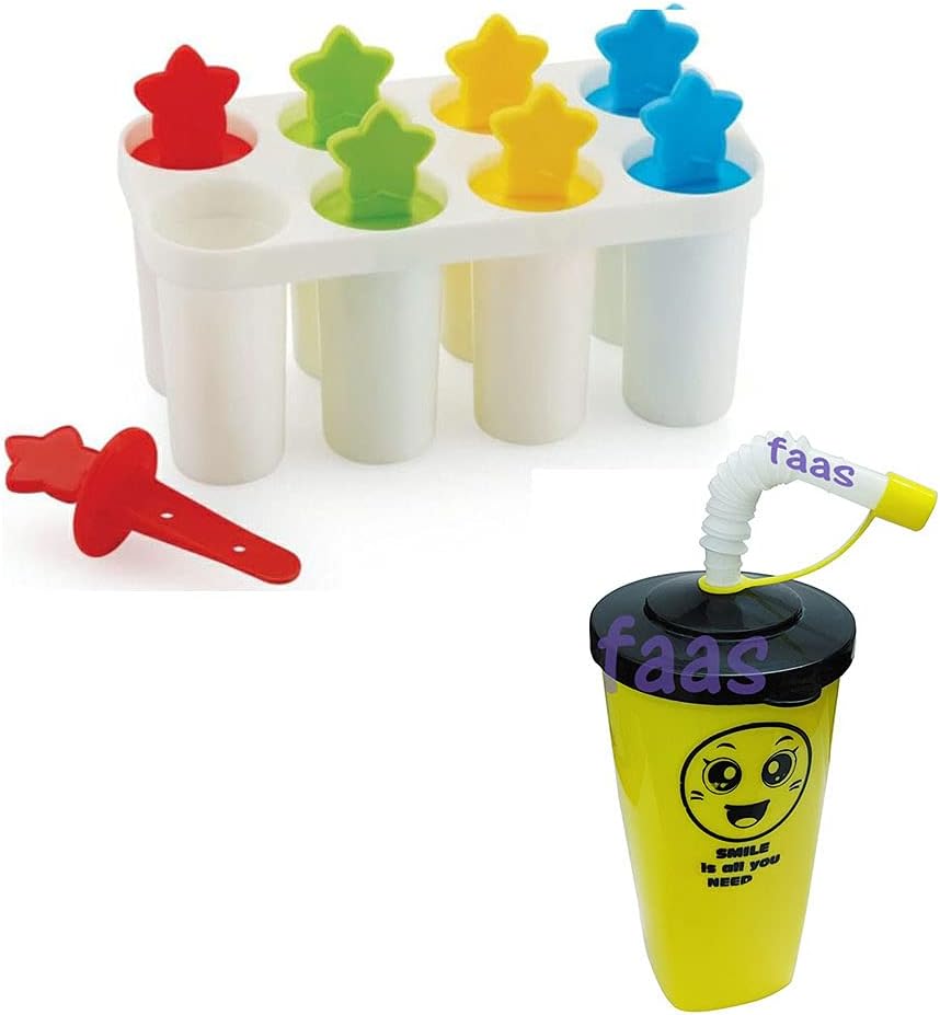 faasRound Shaped Popsicle Molds Set - 6 Pack Popsicle Mold, BPA Free Ice Popsicle Mold, Ice Pop Mold, Ice Popsicles Maker Fun for Kids and Adults Multicolor & One Sipper Glass Free (Pack of 2)