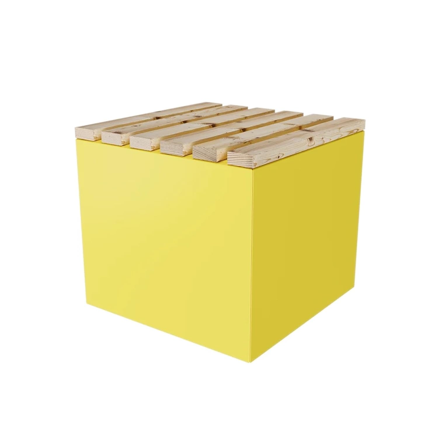 ETG Garten Sitzwürfel Sitzhocker Sitzbox Sitzbank aus Stahl & Lärche 50 x 45 x 50 gelb