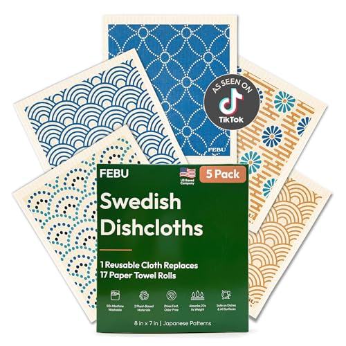 10 Best Sponge Cloths That Make Cleaning a Breeze Every Time 8 FEBU Swedish Dishcloths 5 Pack Biodegradable Cleaning Cloths