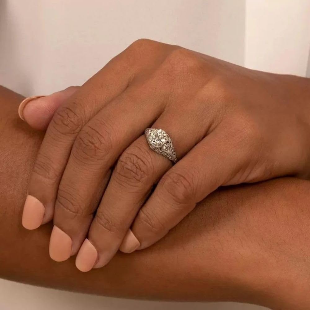 2 Ct Round Cut Diamond Art Deco 1920's Antique Estate Edwardian Engagement Rings For Women 14K White Gold Plated 925 Sterling Silver Handmade Customized Vintage Filigree Jewelry Ring Gift