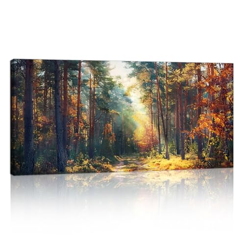 FajerminArt Grande Automne Forêts Soleil Cadre En Bois Tableau Decoration Murale, Jungle Forêt Art Mural Impression Sur Toile Peintures Salon Chambre Bureau...