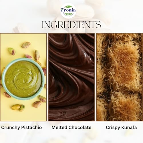Image of Fronia Kunafa Chocolate Bar Dubai Style 100g | Pistachio Kunafa Dubai Chocolate Dessert | Milk Chocolate, Creamy Pistachios & Crunchy Kunafa Spread | Dubai Kunafa Chocolate Pistachio - 200g