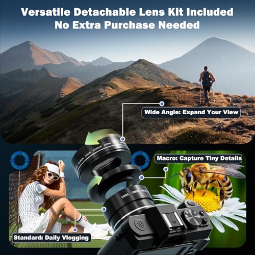 Image of G-Anica 4K Vlogging Camera with Detachable Macro & Wide Lens Kit - WiFi & App Control, Supports up to 48MP Photos, Compact Digital Camera for Beginners, 16X Zoom & Anti-Shake (32GB Card Included)