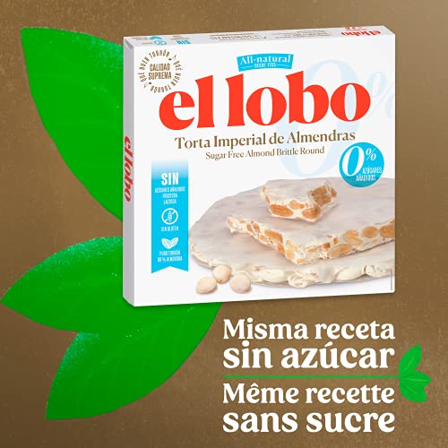 El Lobo – Almond Soft Bar No Sugar Added 200g | Hergestellt aus Mandeln und Eiweiß | Knusprige Textur | Typische Weihnachtssüßigkeit, 0% Zucker glutenfrei | Traditioneller Turrón-Kuchen