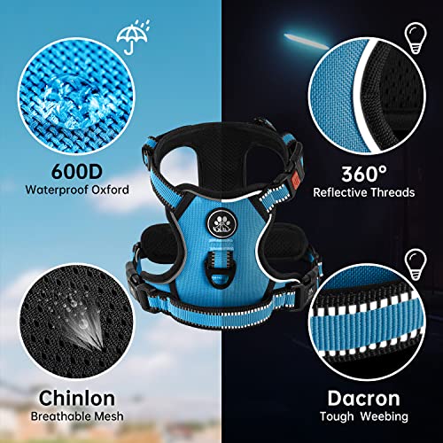 NESTROAD Hundegeschirr Mittelgroße Hunde Blau, Größe M Anti Zieh Geschirr für Hunde Mittel, Halsumfang 33~43CM Brustumfang 43~64CM, Hundesicherheitsgurt Sicherheitsgeschirr Hund Gepolstert