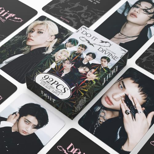 DEFGNOP Kpop Stray Photocards, 60 Stück Stray Lomo Karten 32 Stück SK Aufkleber, STAY Merch, SKZ Neue Album Karten für Fans (DO IT-D)