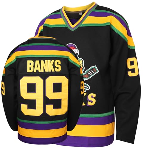 Adam Banks #99 Mighty Ducks Movie Hockey-Trikot, Weiß/Grün, Schwarz, XL