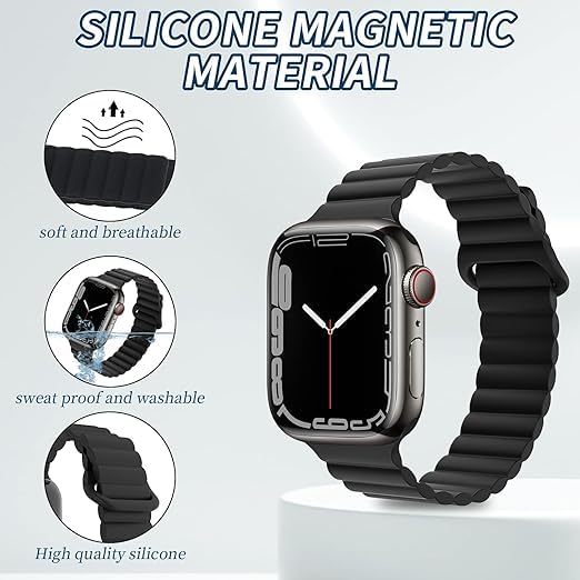 Image of Silicone Magnetic Band Compatible with Apple Watch 38mm 40mm 41mm 42mm 44mm 45mm 49mm, for Series Ultra 9 8 7 SE 6 5 4 3 2 1 Women Men |Watch Not Included (Black, 38mm /40mm /41mm)