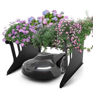 Universal Mähroboter Garage mit Pflanzbeet 80 x 66 x 48 cm, Metall Dach Carport für Rasenmäher, Überdachung Unterstand Rasenmähroboter Regenschutz, Witterungsbeständig Rostfrei Sonnenschutz, Schwarz