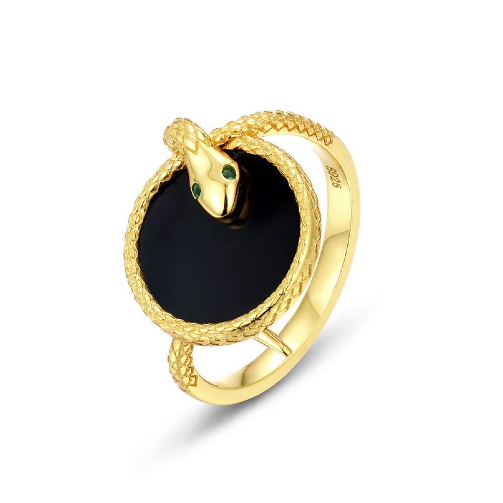 HGJH Anello Regolabile,Chunkyrings Regolabili per Donna Grande Tondo Naturale Nero Onice Argento Sterling 925 Nodo Celtico Placcato Oro 7 Chakra FEDI Nuziali Promettono Anelli per Ragazze Signore
