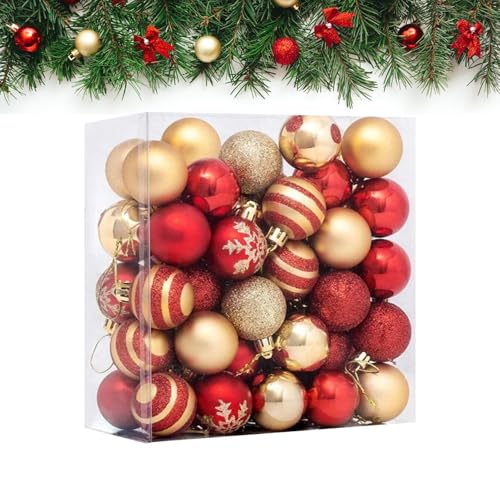 Qkbuza 50 Bolas de Navidad de ABS para decoración de Navidad, Color Rojo y Dorado, 4 x 4 cm, de, para el árbol de Navidad