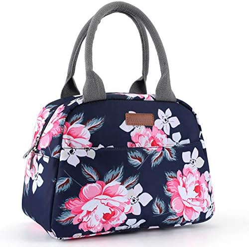 Amersun Insulated Lunch Bag for Women,Sturdy Spacious Wide Open Lunch Box Tote,Easy Cleaning Water-resistant Leakproof Lunch Cooler with Pockets for Adults Girls College Work Office Picnic(Blue Peony)