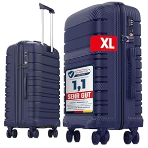 Koffer Reisekoffer mit Rollen Carbonoptik Hartschalenkoffer Trolley Handgepäck mit TSA-Schloss Rollkoffer Leicht Travel Groß (Navy Blau, XL)