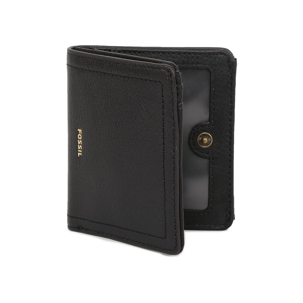 Fossil Zegarek damski Logan Small RFID Bifold portfel 10,2 cm dł. x 2,5 cm szer. x 8,9 cm wys, czarny, 10.16 cm x 2.54 cm x 8.89 cm