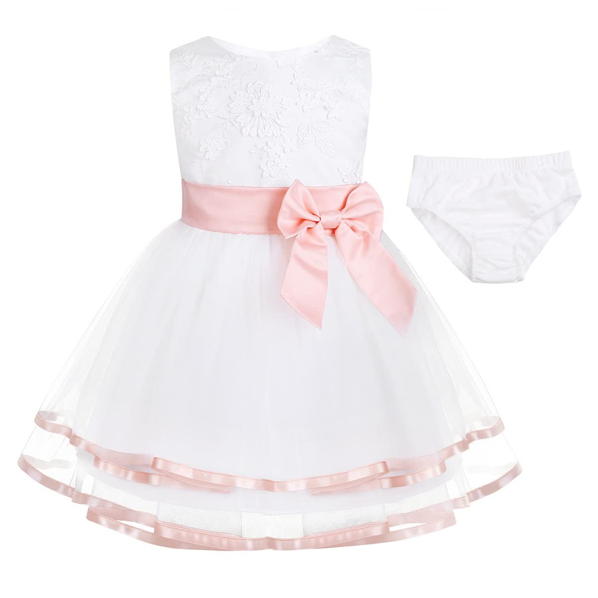 IEFIEL Vestido Bebé Niñas Elegante Vestido de Bautismo Bautizo Infantil Vestido de Estilo Princesa Vestir para Fiesta Boda Dama de Honor Flores Niñas