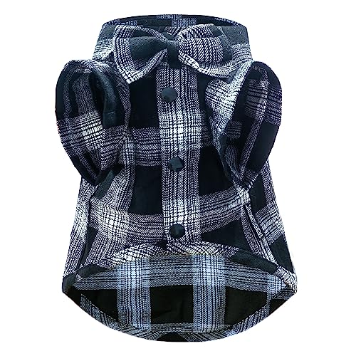 Soft Casual Dog Plaid Shirt,Gentle Dog Western Shirt Pet Clothes, Dog Cotton Shirt With Bow Tie For Wedding,Christmas Costumes (X-Small, White&Black) #TOP22