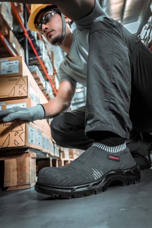 KARAM ISI Marked Flyknit Safety Shoe Slip On | Excellent Grip, Comfort and Slip Resistance | Safety Shoes with Fibre Toe |Grey| FS201FN (FWSAMN) 08