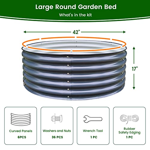 Olle 17" Tall, 42" Round Galvanized Raised Garden Bed Kit,Metal Raised Planter Boxes Outdoor Diy Raised Garden Beds Outdoor For Vegetables,3.5 * 3.5 * 1.4Ft,Midnight Grey #TOP2