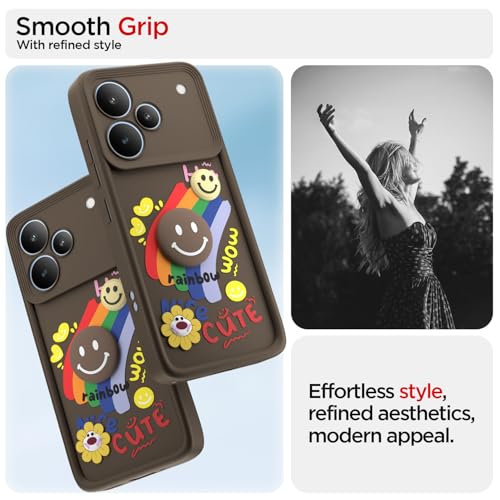 Image of Pikkme Back Cover for Realme P4 5G | Soft Silicone| Cute Rainbow Smile & 3D Cartoon Flower Design | Shockproof Raised Camera Protection Bumper Case (Brown)