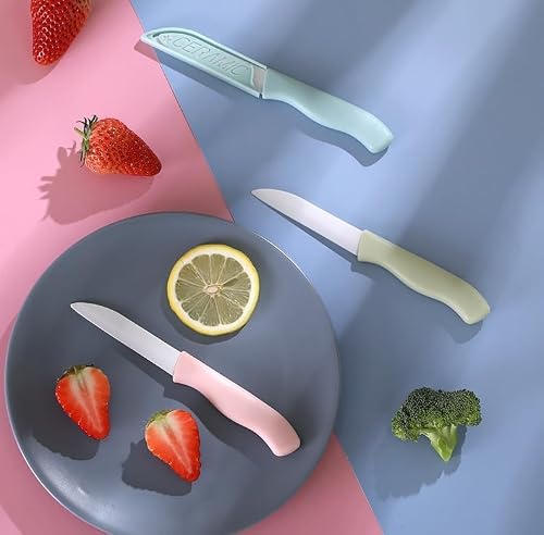 Ownkim Zestaw 3 ceramicznych noży kuchennych - Nóż ceramiczny z ostrzem 80 mm, idealny do krojenia warzyw, owoców i innych potraw