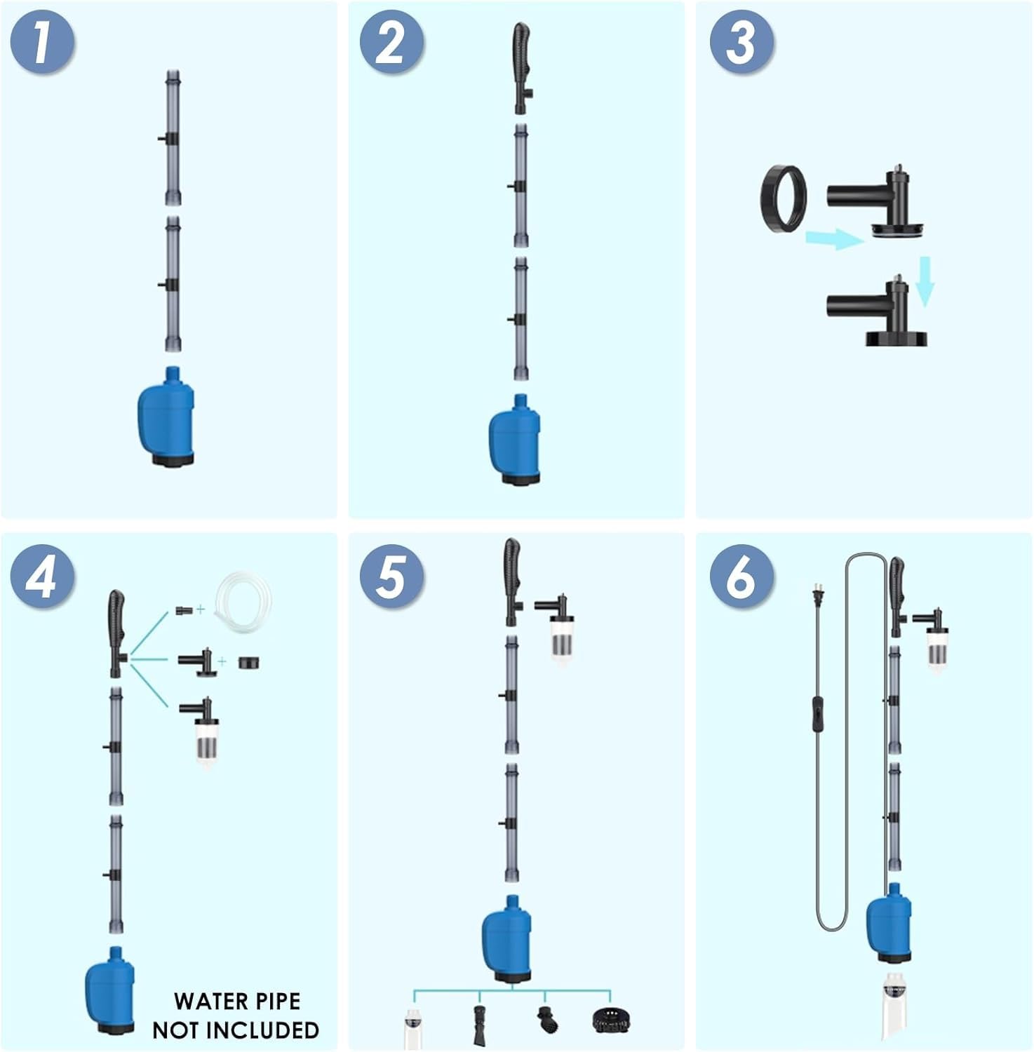 Nettoyeur de gravier for aquarium, kit d'aspirateur de sable for aquarium à changement rapide d'eau avec bouton de pression d'air, aspirateur à siphon for aquarium avec filet for aquarium for le chang