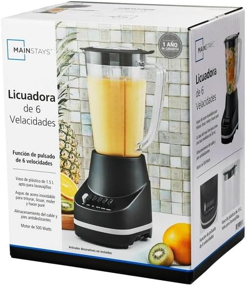 6 Speed Blender with 48 Ounce Jar, 500 Watt, Black, Blade Material: 4 point, 301 Stainless Steel