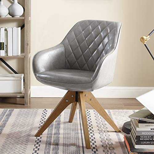 Art Leon Mid-Century Modern Leather Upholstered Swivel Accent Chair Light Gray with Wood