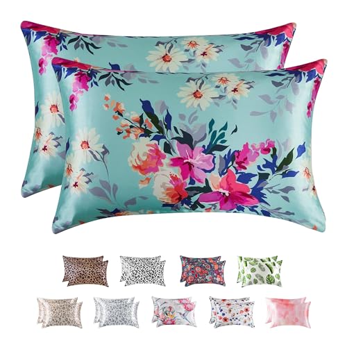 Image of MR&HM Satin Pillowcase for Hair and Skin, Silk Satin Pillowcase 2 Pack, Standard Size Pillow Cases Set of 2, Silky Pillow Cover with Envelope Closure (20x26, Vintage Floral)