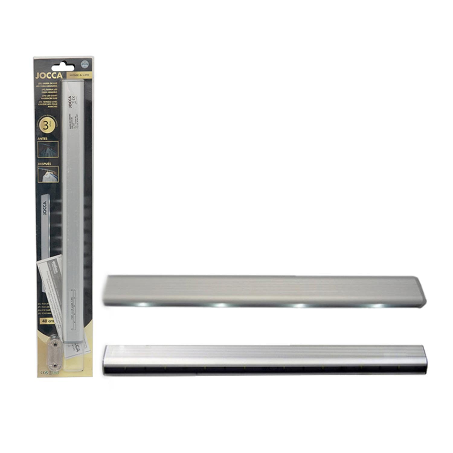 Jocca 3423 Barra de Armario con luz y Sensor, Talla S, Metal, Gris, 4.70x36.80x1.00 cm