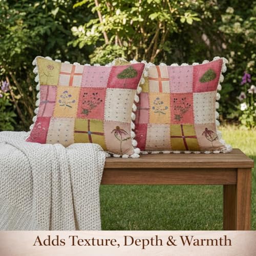 Image of STITCHNEST 'Little Meadow Series' Tassled Cushion Cover | Set of 2 | Floral Cushion Cover 16 inch x 16 inch