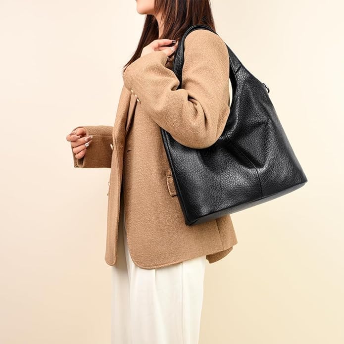 Image of Crossbody Bag for Women, Black Tone Shoulder Handbag for Women, Grain Texture with Inner Padded Pocket Handbag